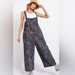 FREE PEOPLE x EASEL Floral Denim Overalls